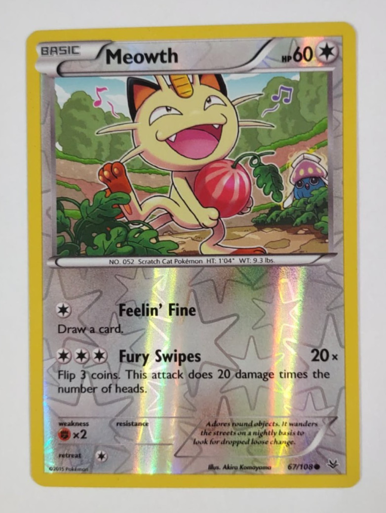 Meowth 67/108 Reverse Holo Roaring Skies Pokemon Card LP
