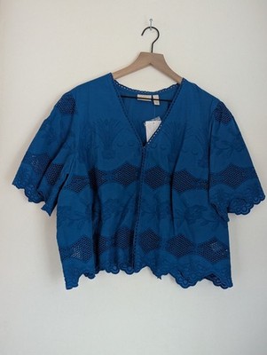NWT LOGO Lavish by Lori Goldstein Eyelet Lace Cropped Jacket Blue Sz XL