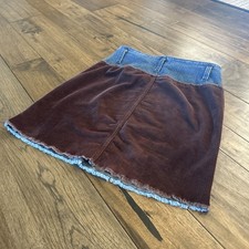 Vintage Short Fenim Skirt With Corduroy Back Size 8 Route 66 Stretch Jean 2 Tone