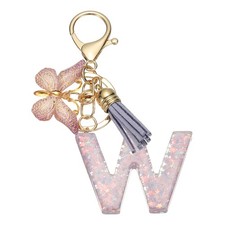 Alphabet W Tassel Butterfly Initial Letter Keychain Purple, Pack of 1 