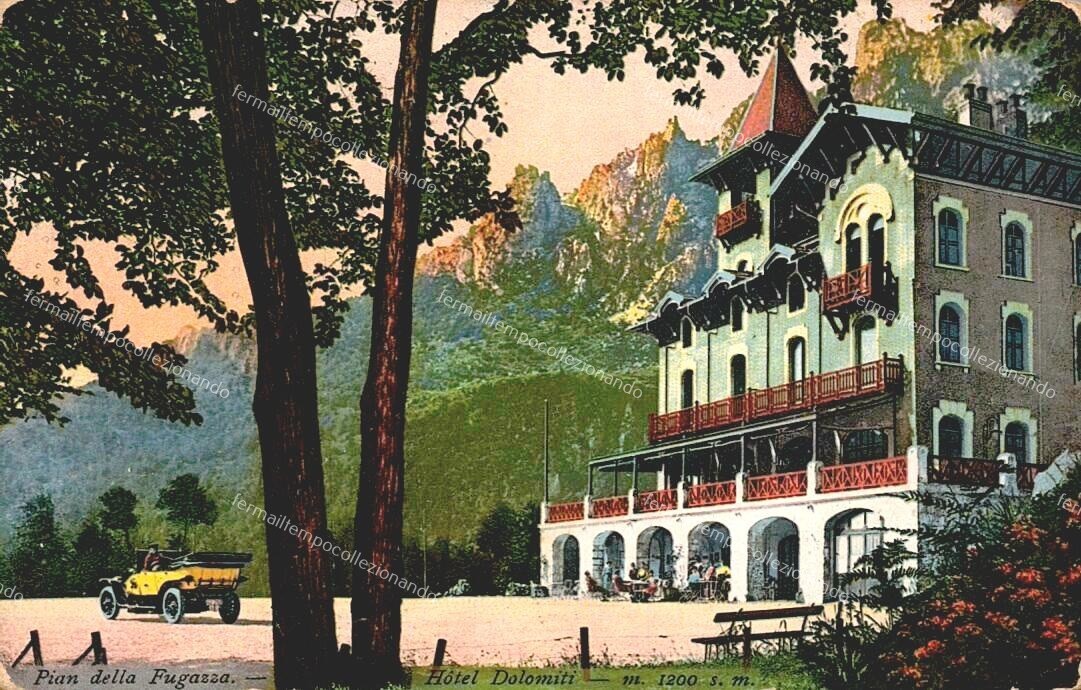 eq149 cartolina pian delle fugazze,hotel dolomiti,fiat 510,vicenza