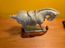 Vintage Chinese Soapstone hand carved horse on wooden base in good condition