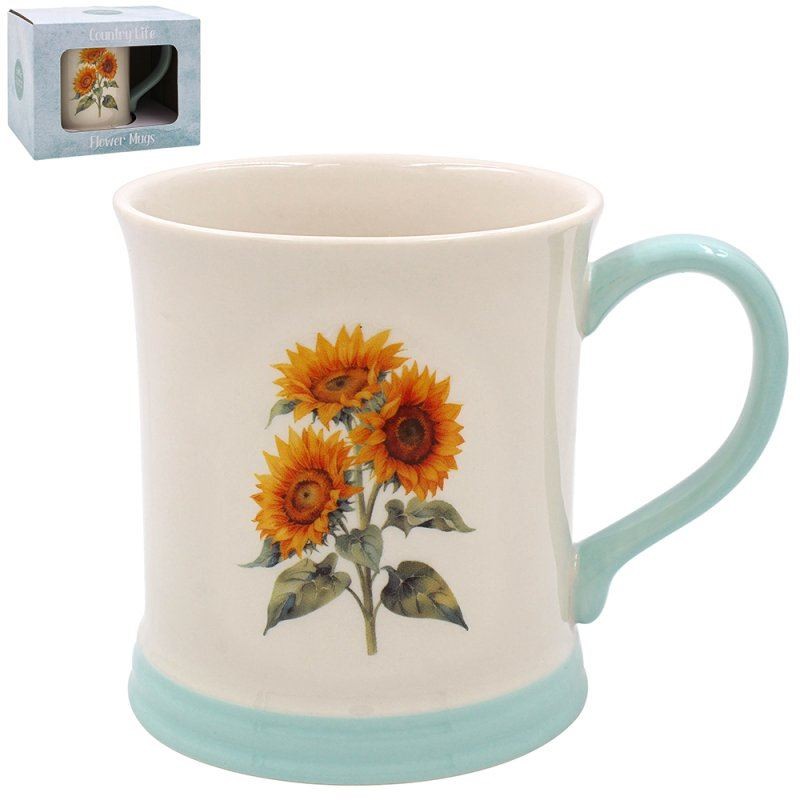Sunflower Embossed Fine China Mug Multicoloured Floral Design Tea Coffee Cup