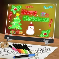 LED Magnetic Note Board with Colors, 11.8X7.9 4 Modes  7 Colors Acrylic Dry E...