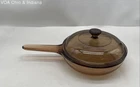 Corning Visions Amber Glass Skillet Fry Pan with V-1.5-C Pyrex Lid Vintage
