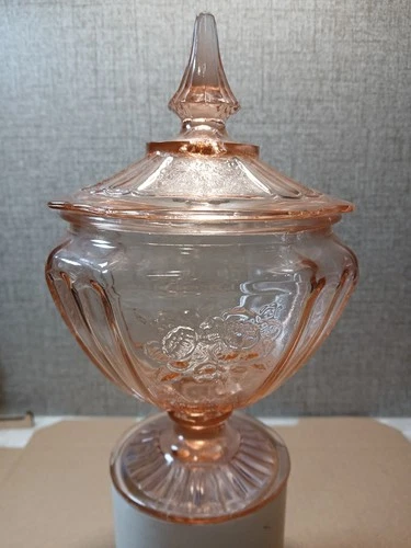 Vintage 1930s Depression Glass Candy Dish&Lid Mayfair Pink by Anchor Hocking 8.5