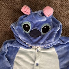 Disney Stitch Costume Pajamas L Large Unisex Adult Hood Fleece 1 Piece Lilo PJ