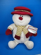 Animal Alley Flurrie  Friends Snowman w/Tag 16"Red Hat Gold Checker Scarf Plush
