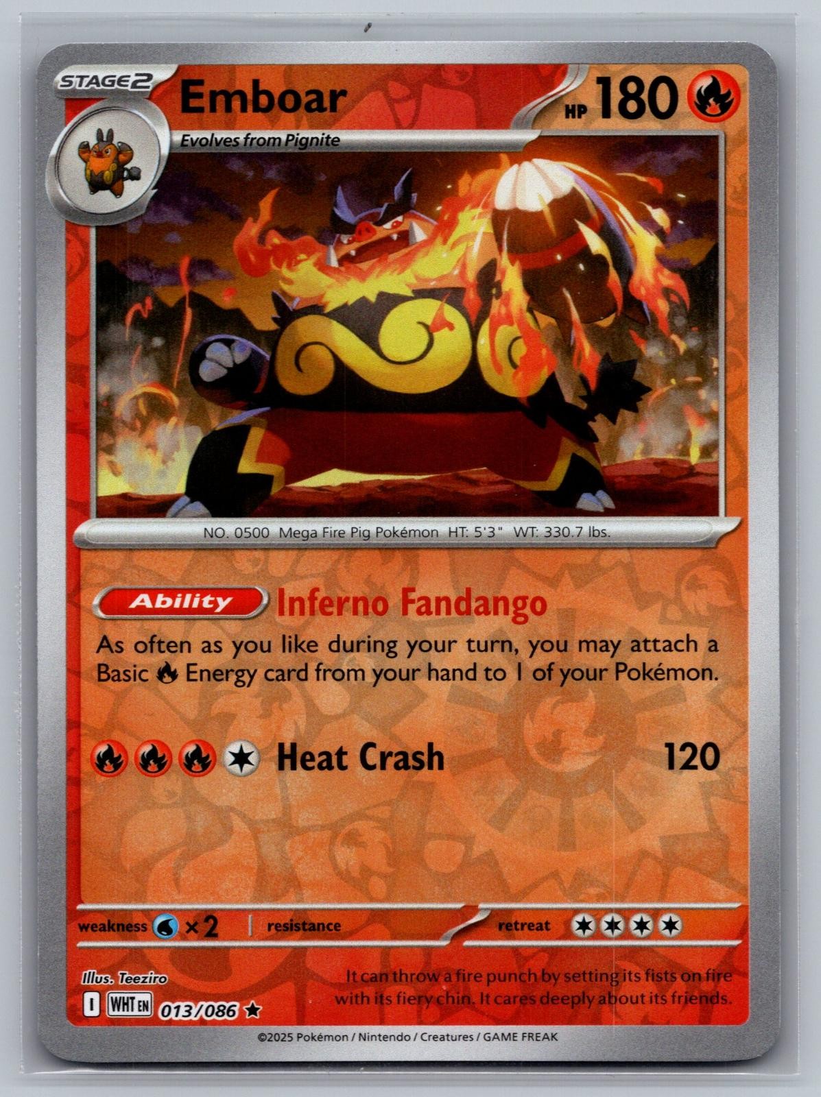 Emboar 013/086 Holo Rare White Flare Pokemon Reverse Holo Near Mint