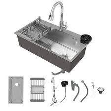 Stainless Steel Single Bowl Kitchen Sink 28/30/32" Top Mount Drop In Workstation