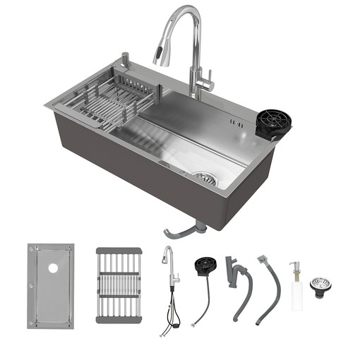 Stainless Steel Single Bowl Kitchen Sink 28/30/32" Top Mount Drop In Workstation
