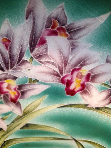 JAPAN BEAUTIFUL CLOISONNÉ PLATE PURPLE DAFADILS. - Picture 4 of 13