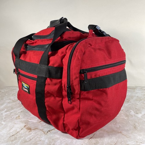 VINTAGE 90s LL BEAN DUFFEL Bag w/Sunrise Patch Logo Red Large 24” Long - Picture 3 of 10