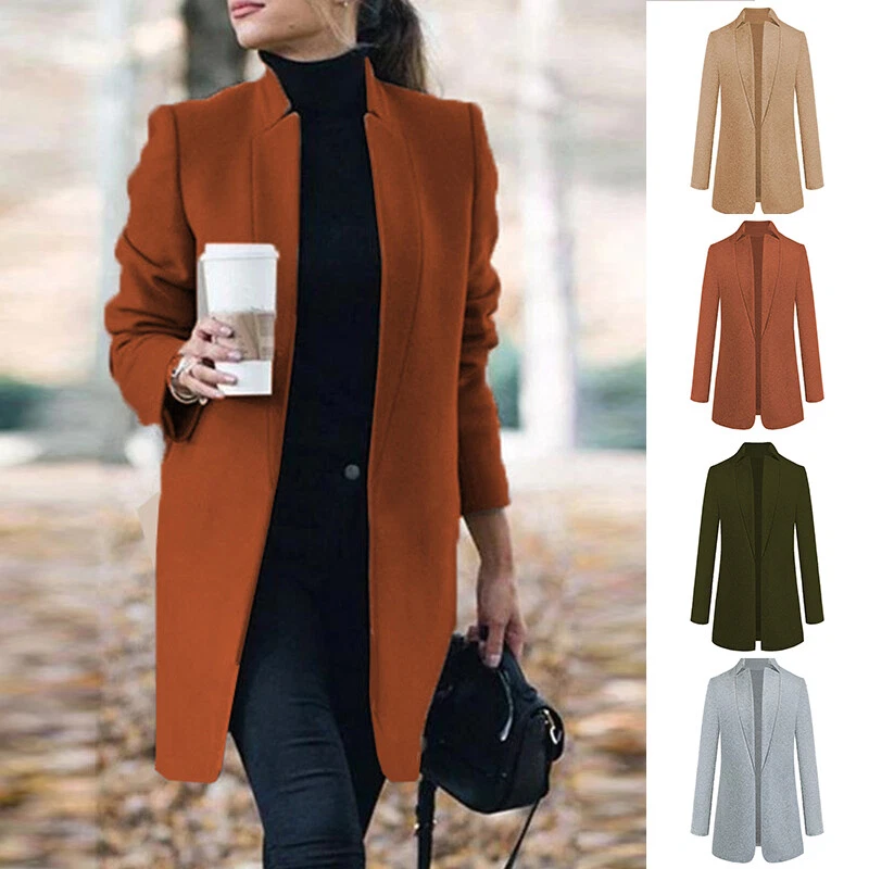 Womens Long Sleeve Coats Cardigan Blazer Outwear Stand up Collar