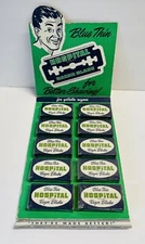 Vintage Razor Blade Store Display, Blue Thin Hospital Razor Blades