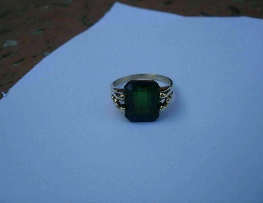 2CT Emerald Cut Green Emerald Lab-Created 14K Gold Plated Wedding Solitaire Ring - Image 2 of 4