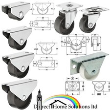 4 X HAFELE FIXED & SWIVEL CASTOR FURNITURE WHEELS � 15-45mm OFFICE CHAIR WHEEL