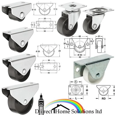 1 X HAFELE FIXED & SWIVEL CASTOR FURNITURE WHEEL Ø 15-45mm OFFICE CHAIR WHEELS