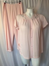 Shadowline Pajama Set 2 Pc Puff Pink Vtg Sz 40 Or US Sz 16 18 Lace 100 Nylon R4