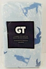 GT 2 Pack Flannel Pillowcases Standard 100 Cotton Skiing On Blue