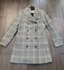 Burberry London Wool Coat Checked Beige/green Double Breasted Classic Unique Uk8