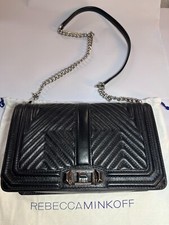 Rebecca Minkoff Chevron Quilted Love Crossbody Bag Genuine Black Leather