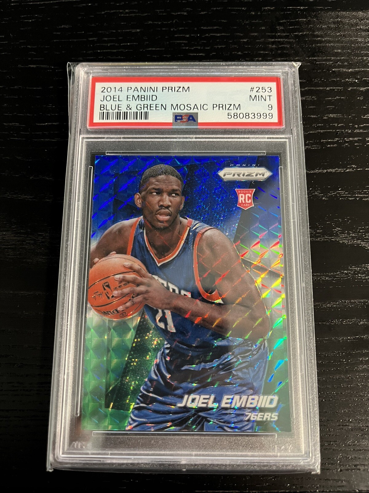 2014-15 Panini Blue Green Mosaic Prizm #253 Joel Embiid 76ers RC Rookie PSA 9