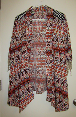 Gimmicks by BKE Kimono Womens Small S Lace Trim 3/4 Sleeves Open Front Top