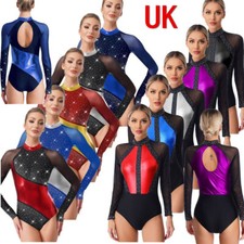 UK Womens Gymnastics Acrobatics Leotard Ice Skating Ballet Long Sleeve Dancewear