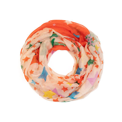 Loopschal Orange Sterne Muster Schal Loop Damen Schlauchschal Rundschal Tuch