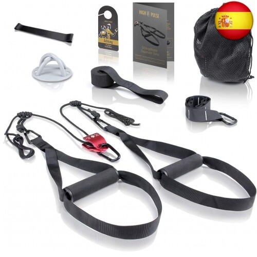 High Pulse Entrenamiento Suspension (7 Piezas) – Kit Fitness + polea, Anclaje p