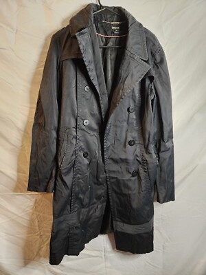 DKNY Women's Double Breasted Black Trench Coat Size Medium