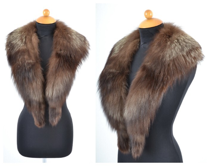 U301 REAL SILVER FOX FUR STOLE SCARF RANCH FOX FUR COLLAR - FUCHS