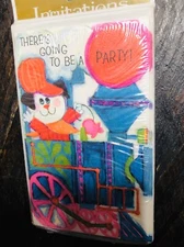 Vintage Party Invitations 10 Cards & Envelopes Puppy Dog Train Watercolor Paint