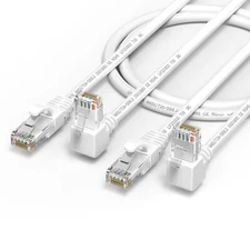 2-Pack 3FT Cat 6 Ethernet Cable White 90-Degree Down Angle RJ45 Patch Cord