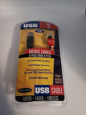 Belkin USB A Plug- 4 Pin mini B plug Hi-Speed 10' Windows Macintosh Compatible 