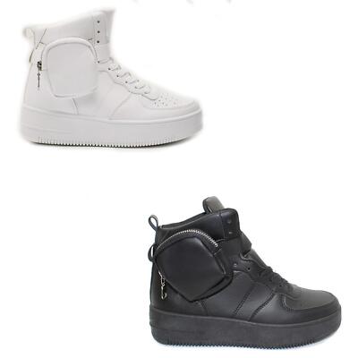 Damen-Sneaker hohe flache Form Seitentasche Turnschuhe Partyschuhe
