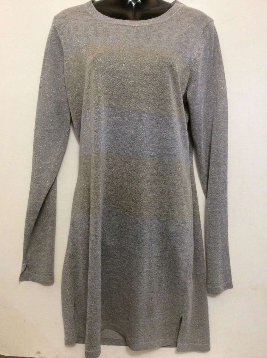 All Saints Silver Gold Metallic Sparkle Sweater Dress Party Size L New