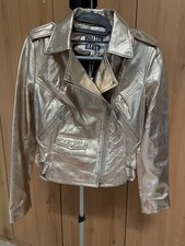 Giacca Moto Donna Walter Baker Oro Metallizzato Pelle Agnello Taglia S Nuova con etichette