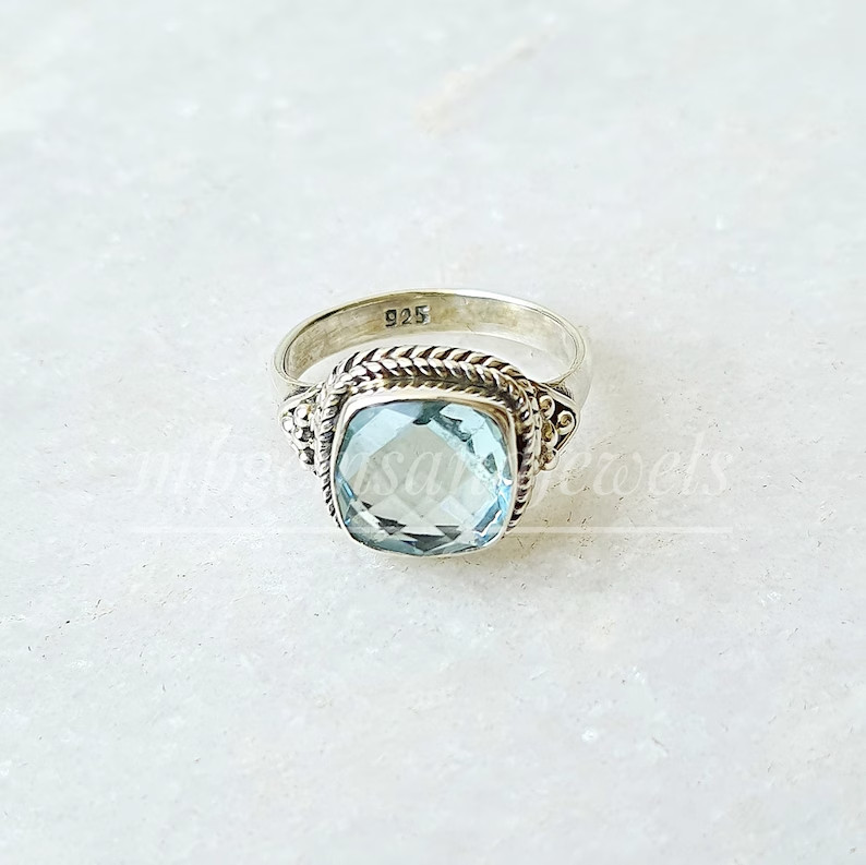 Natural Aquamarine 925 Sterling Silver Band& Statement Ring Handmade  All Size