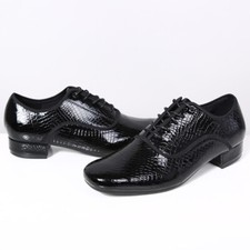 Hommes Bal Danse Chaussures Cuir Latin Valse Tango Souple Semelle Talon Bas Noir