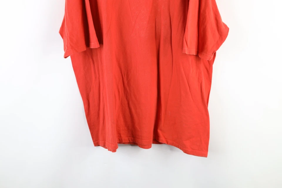 Vtg 90s Guess Mens 2XL Faded Spell Out Center Logo Short Sleeve T-Shirt Orange - Image 3 of 4
