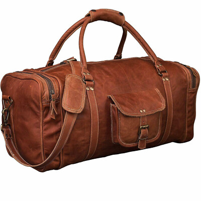 Unisex Weekender Bag Leather Travel Genuine Luggage Duffel Weekend