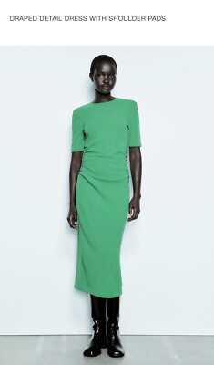 Zara Draped detail dress with shoulder pads Greenish 7901/624 Zara Draped detail dress with shoulder pads Greenish 7901/624