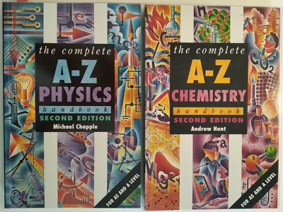 2 BOOKS - Complete A-Z Chemistry & Physics Handbooks by Hunt & Chappel 2000