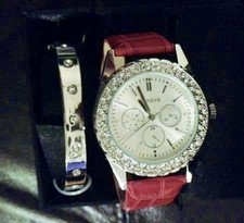 NIB GENEVA Crystal Bezel Faux Leather Band Watch w/ matching Bracelet Ladies