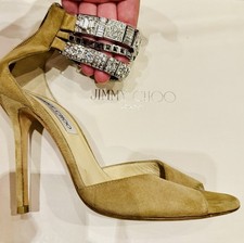 Jimmy Choo Suede Heeled Sandals With Jewelled Ankle Straps - EU 37