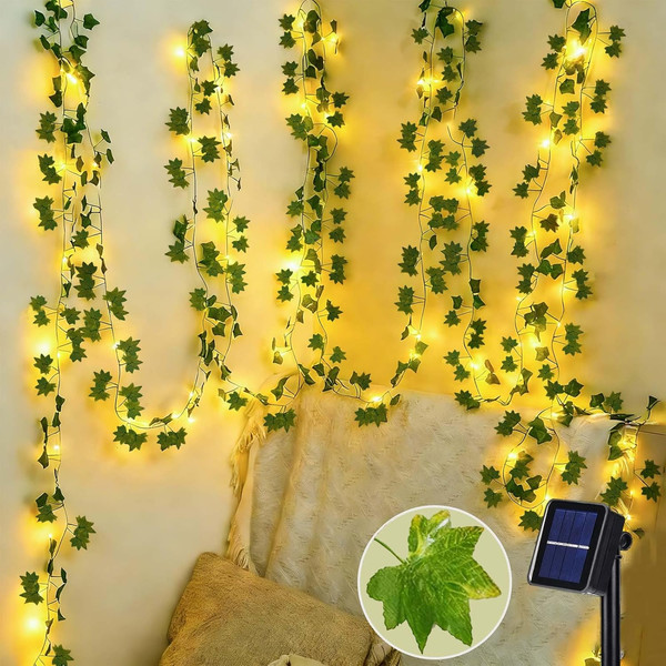 Joycome Efeu Lichterkette, 10M 100 Led Solar Lichterketten Mit Fake Efeu, 8 Modi-image