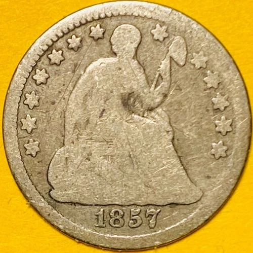 1857 U.S. SEATED LIBERTY SILVER HALF 1/2 DIME 5c COIN (G-Good)