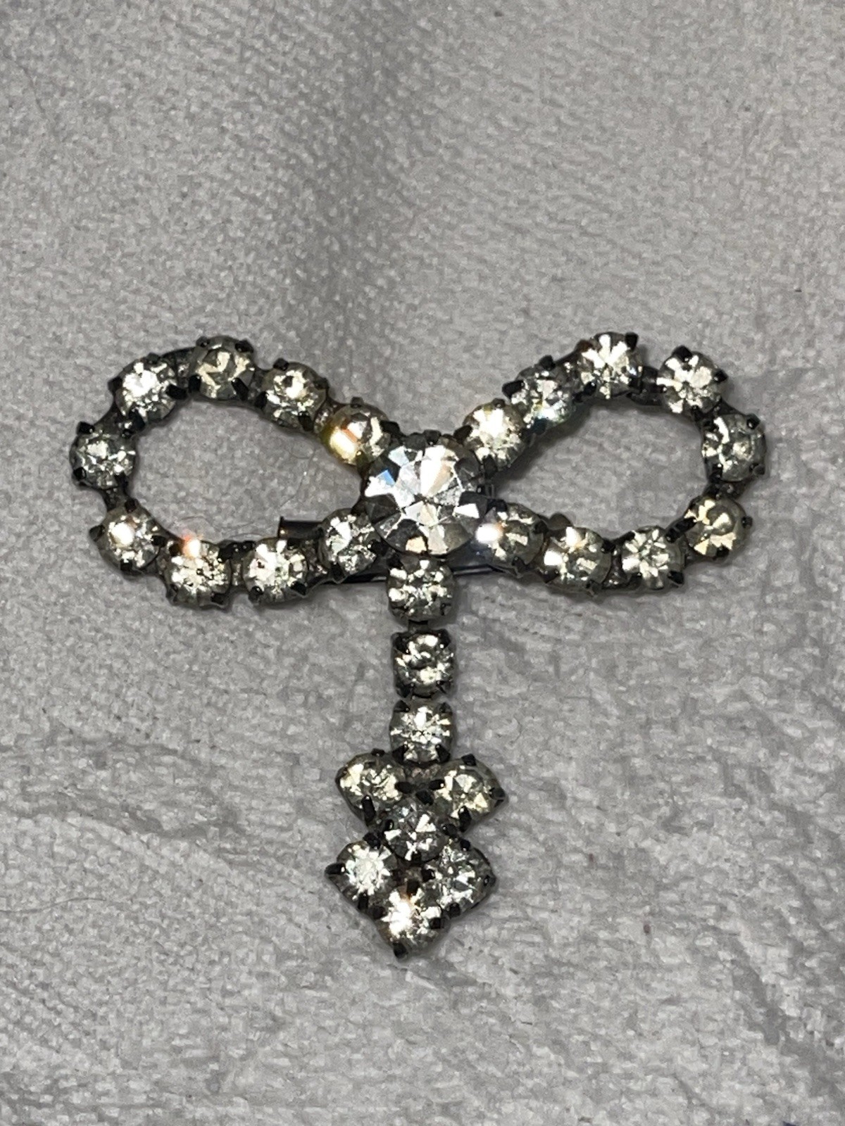 Vintage Rhinestone Bow Dangle Infinity Loop Silve… - image 4